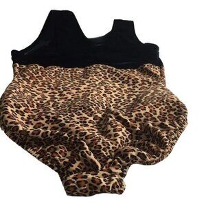 Girls Bathing Suit Velvet & Animal Print Black /Brown SZ S